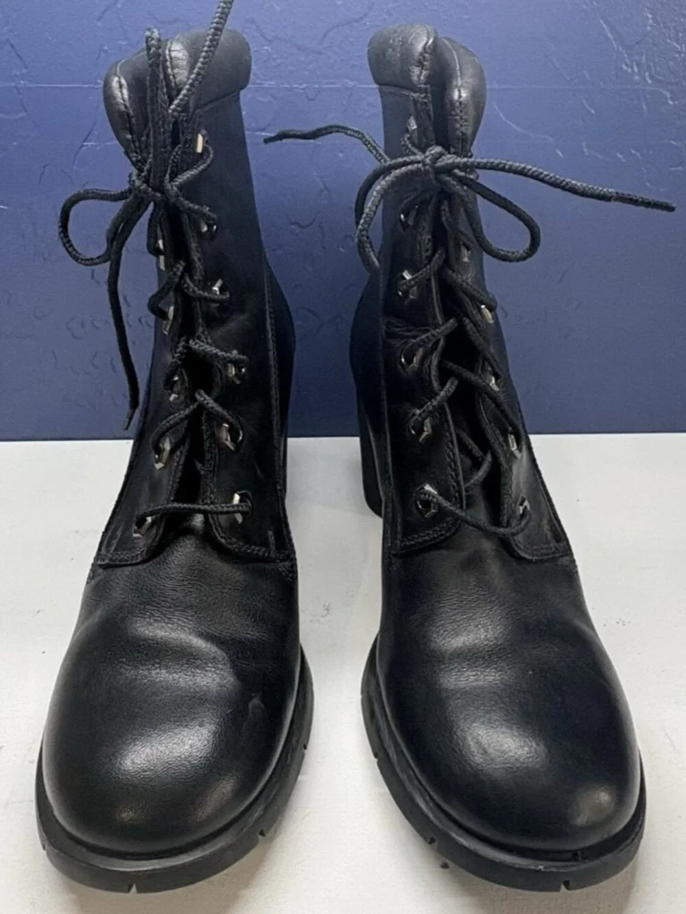 TIMBERLAND Women Anime Lace Up Heeeled Leather Booties Sz 8M Black‎